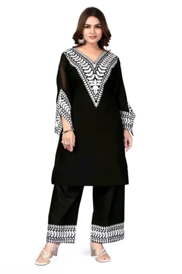 Black_Georgette_Kurta_Pant_Set_For_Women