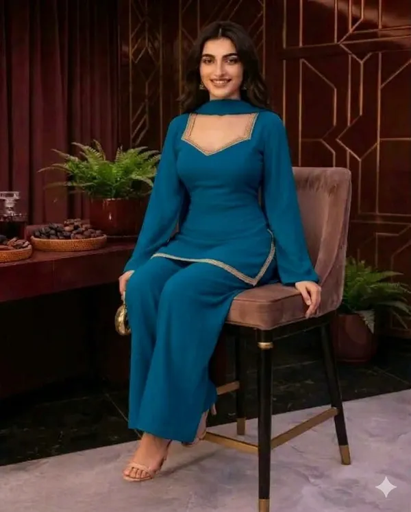 Blue_Georgette_3_Piece_Set_And_Green_Georgette_Kurta_Pant_Set_For_Women_Pack_Of_2