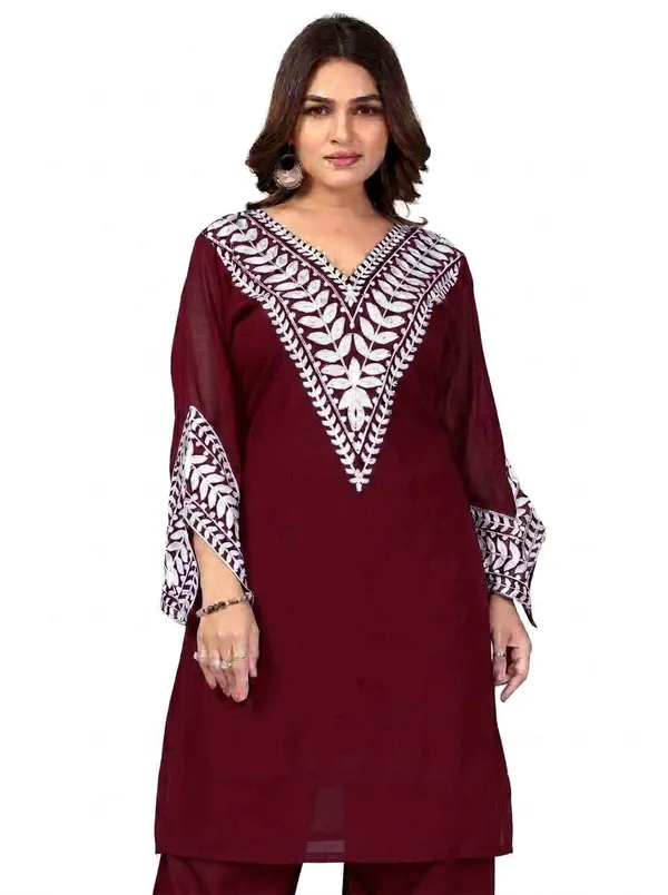Maroon_Georgette_Kurta_Pant_Set_For_Women