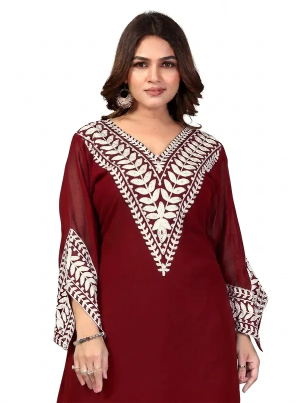 Maroon_Georgette_Kurta_Pant_Set_For_Women