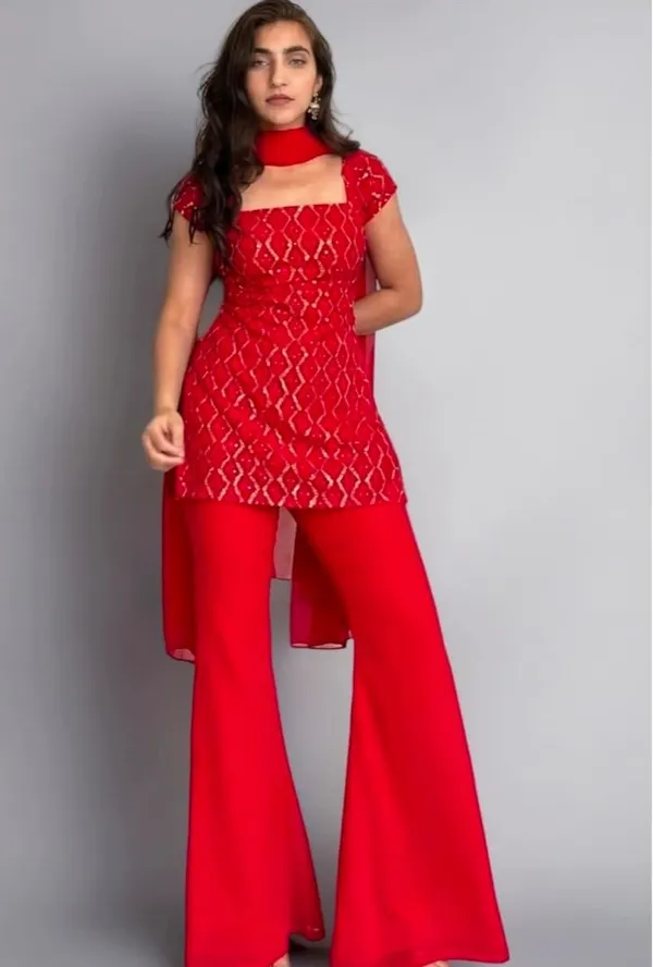 Maroon_Georgette_Kurta_Pant_Set_And_Red_Georgette_3_Piece_Set_For_Women_Pack_Of_2