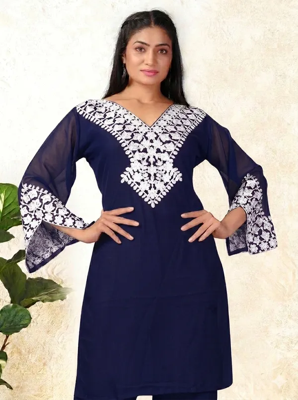 Navy_Blue_Georgette_Kurta_Pant_Set_For_Women