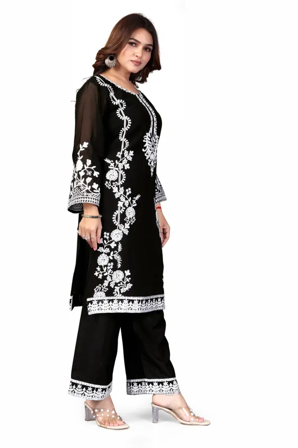 Black_Georgette_Kurta_Pant_Set_For_Women