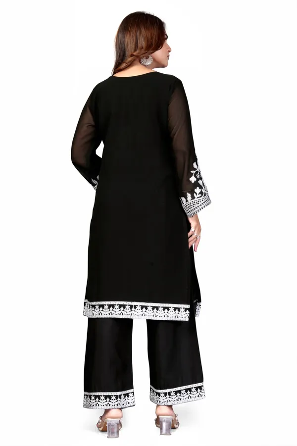 Black_Georgette_Kurta_Pant_Set_For_Women