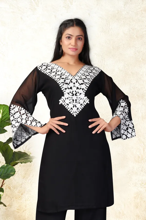 Yellow_Georgette_3_Piece_Set_And_Black_Georgette_Kurta_Pant_Set_For_Women_Pack_Of_2