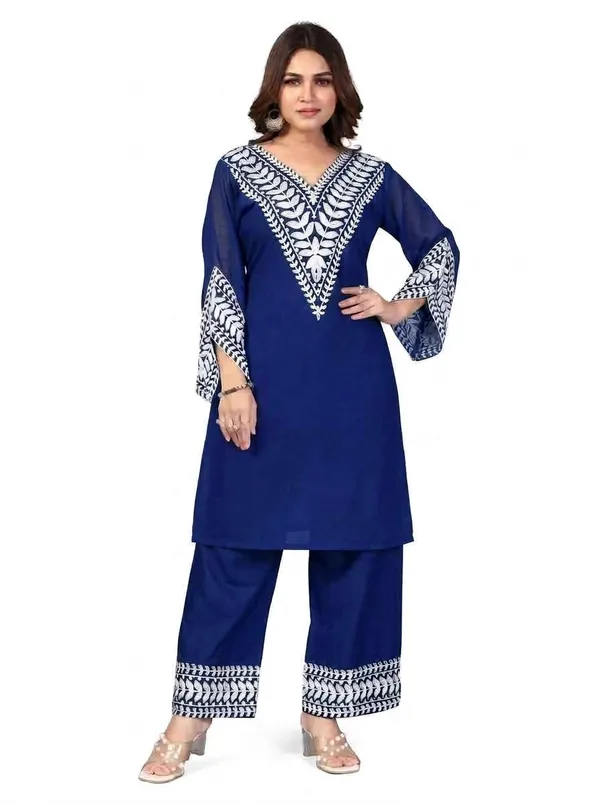 Blue_Georgette_Kurta_Pant_Set_For_Women
