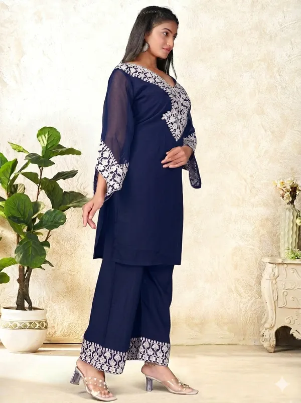 Navy_Blue_Georgette_Kurta_Pant_Set_For_Women