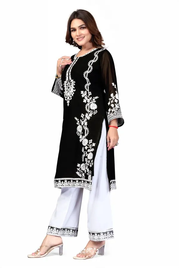 Black_Georgette_Kurta_Pant_Set_For_Women