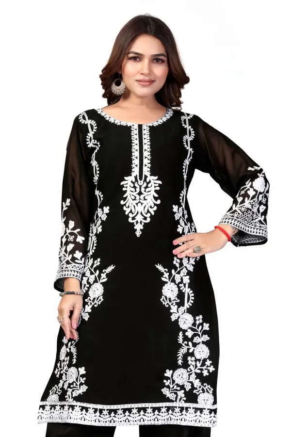 Black_Georgette_Kurta_Pant_Set_For_Women