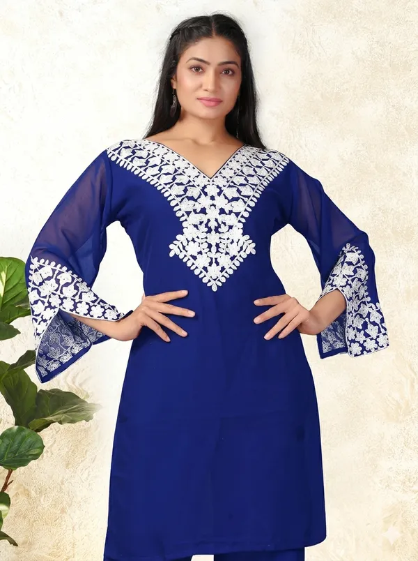Blue_Georgette_Kurta_Pant_Set_For_Women