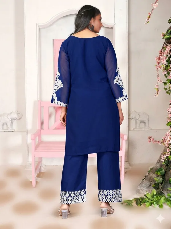 Blue_Georgette_Kurta_Pant_Set_For_Women