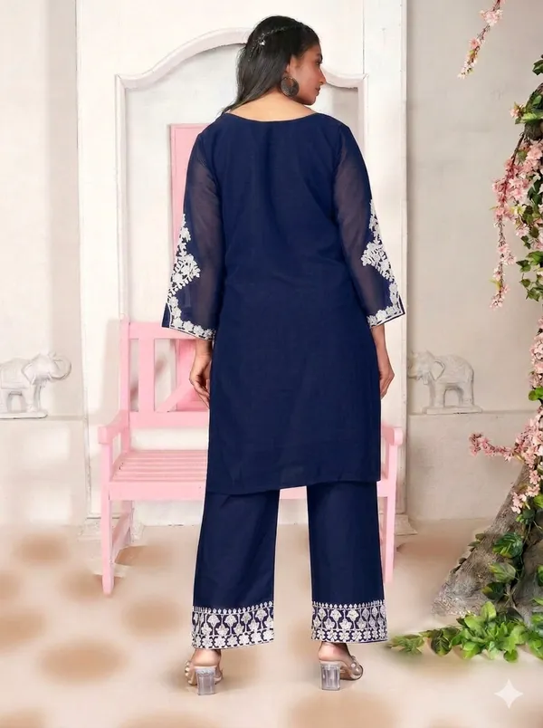 Black_And_Navy_Blue_Georgette_Kurta_Pant_Set_For_Women_Pack_Of_2