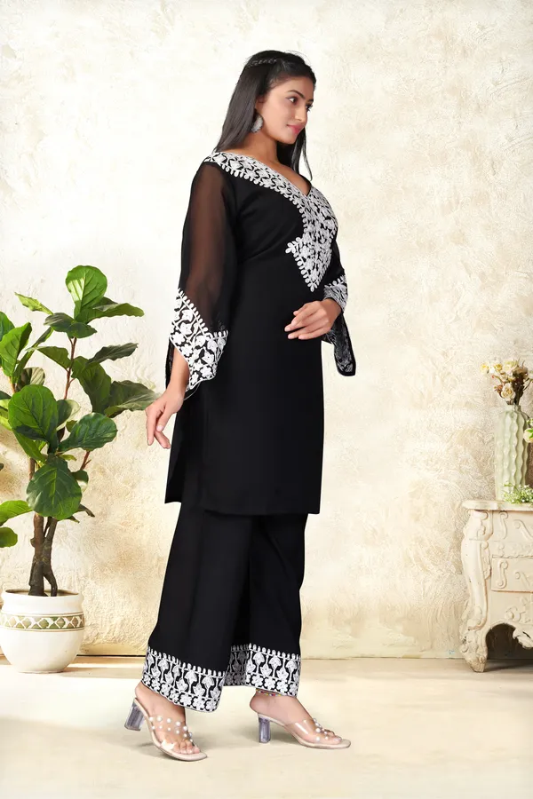 Yellow_Georgette_3_Piece_Set_And_Black_Georgette_Kurta_Pant_Set_For_Women_Pack_Of_2