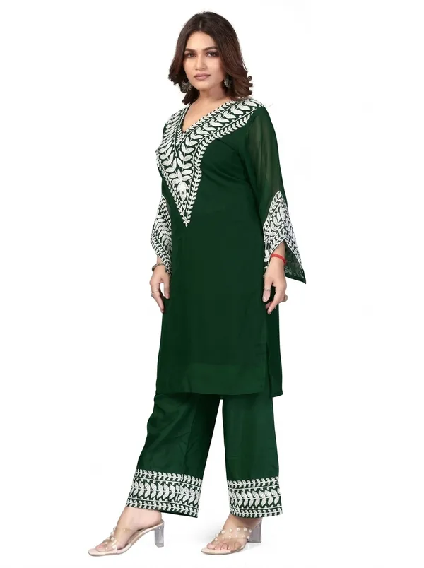 Blue_Georgette_3_Piece_Set_And_Green_Georgette_Kurta_Pant_Set_For_Women_Pack_Of_2