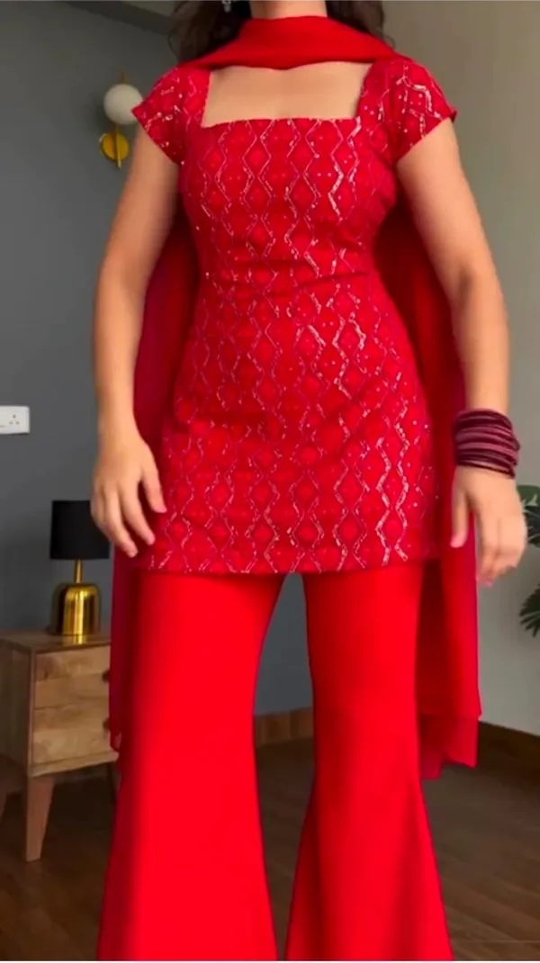 Maroon_Georgette_Kurta_Pant_Set_And_Red_Georgette_3_Piece_Set_For_Women_Pack_Of_2