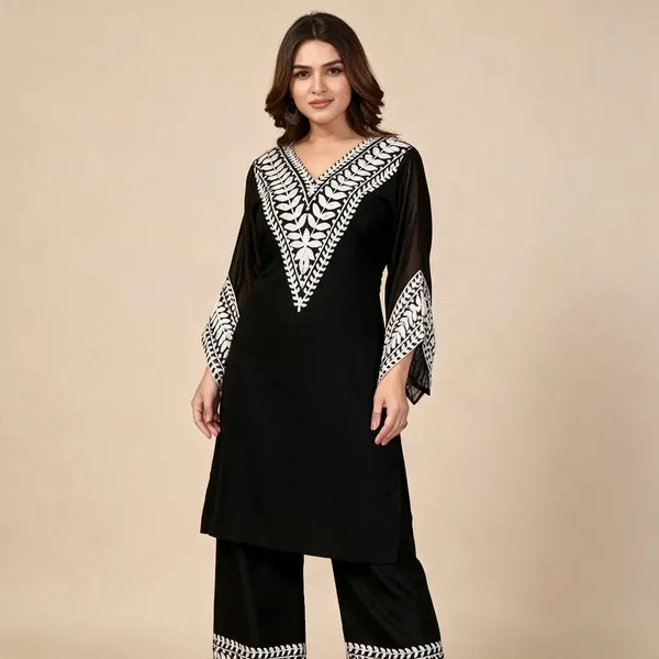 Black_Georgette_Kurta_Pant_Set_For_Women