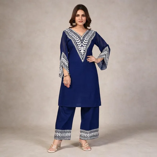 Blue_Georgette_Kurta_Pant_Set_For_Women