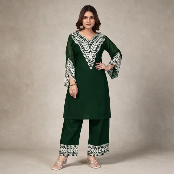 Green_Georgette_Kurta_Pant_Set_For_Women