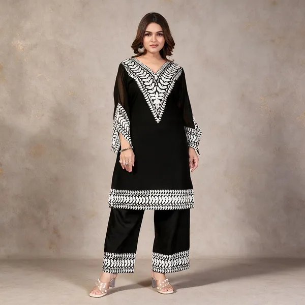 Black_Georgette_Kurta_Pant_Set_For_Women