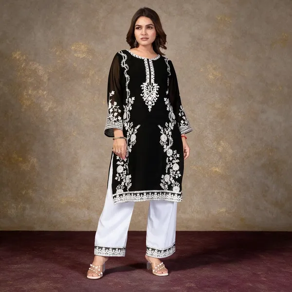 Black_Georgette_Kurta_Pant_Set_For_Women