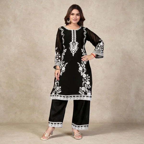 Black_Georgette_Kurta_Pant_Set_For_Women