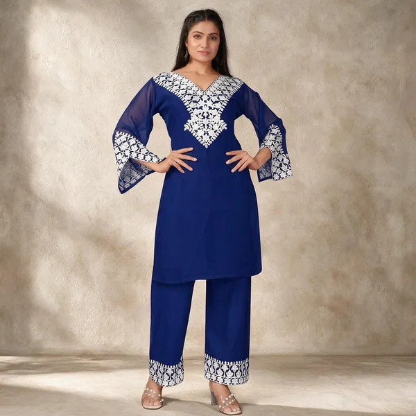 Blue_Georgette_Kurta_Pant_Set_For_Women
