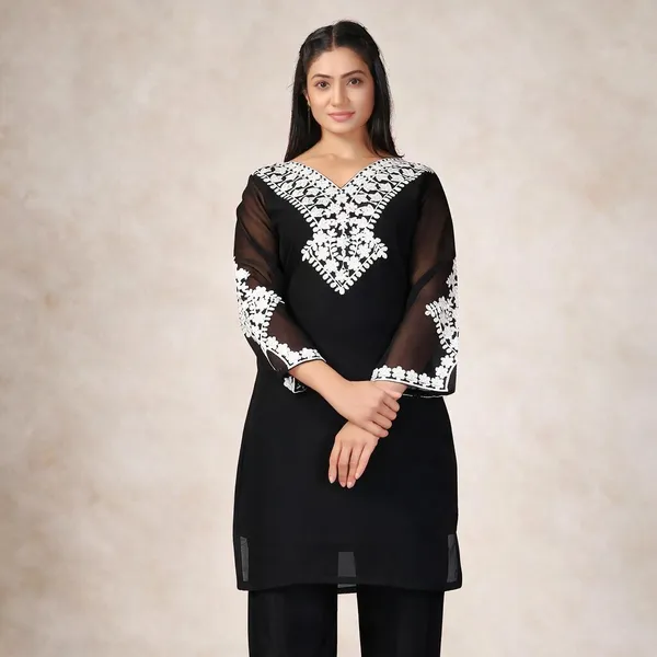 Black_Georgette_Kurta_Pant_Set_For_Women