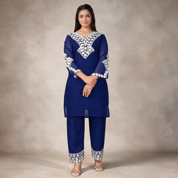 Blue_Georgette_Kurta_Pant_Set_For_Women
