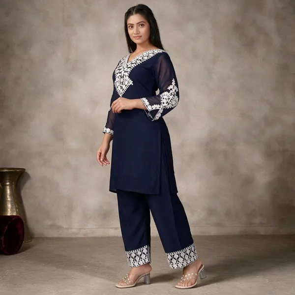 Navy_Blue_Georgette_Kurta_Pant_Set_For_Women