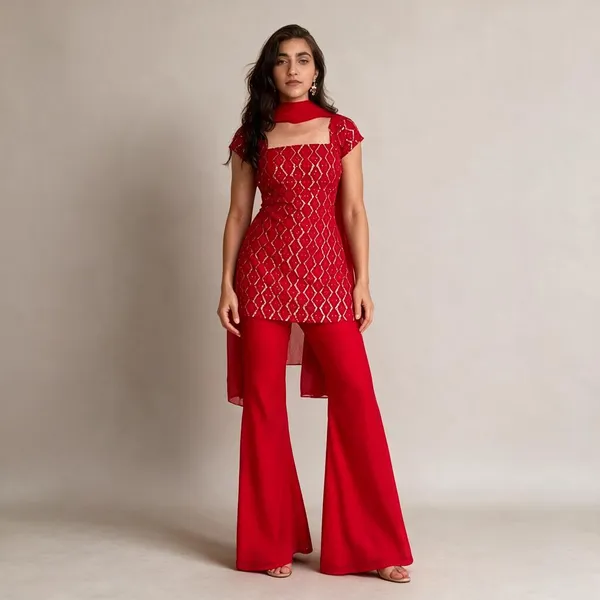 Red_Georgette_3_Piece_Set_For_Women