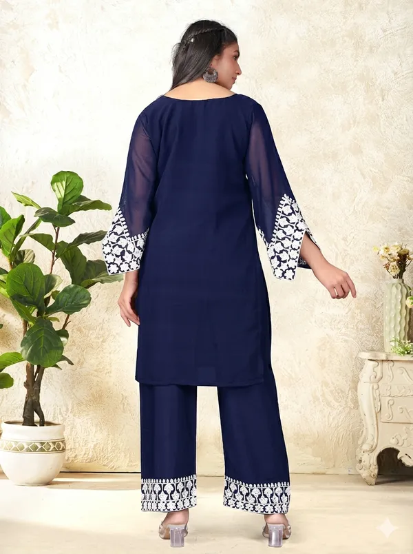 Navy_Blue_Georgette_Kurta_Pant_Set_For_Women