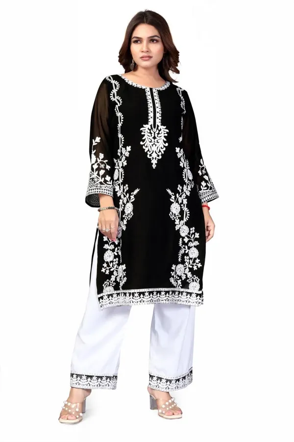 Black_Georgette_Kurta_Pant_Set_For_Women