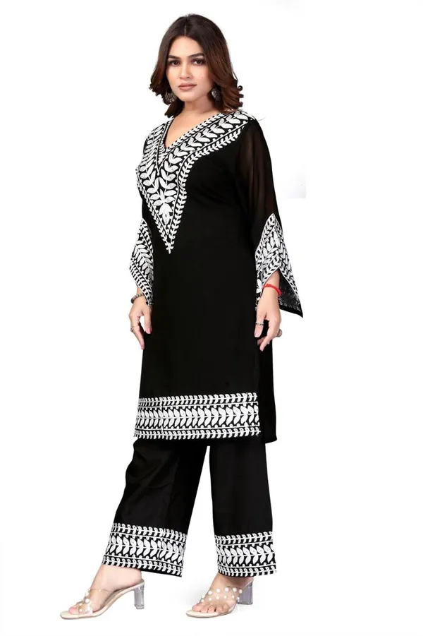 Black_Georgette_Kurta_Pant_Set_For_Women