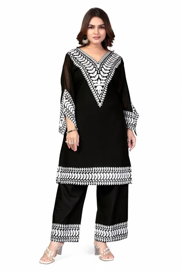 Black_Georgette_Kurta_Pant_Set_For_Women