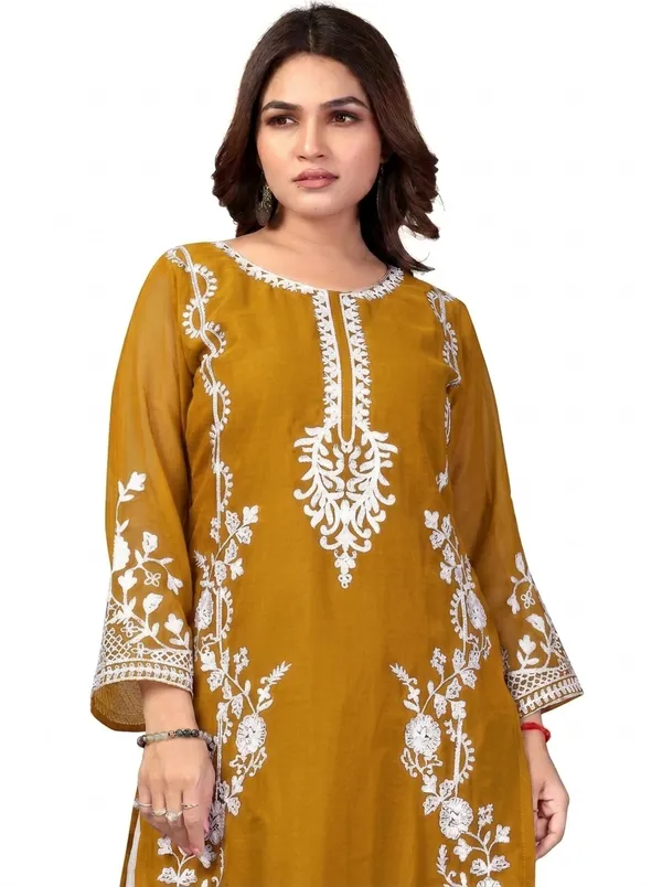 Yellow_Georgette_Kurta_Pant_Set_For_Women