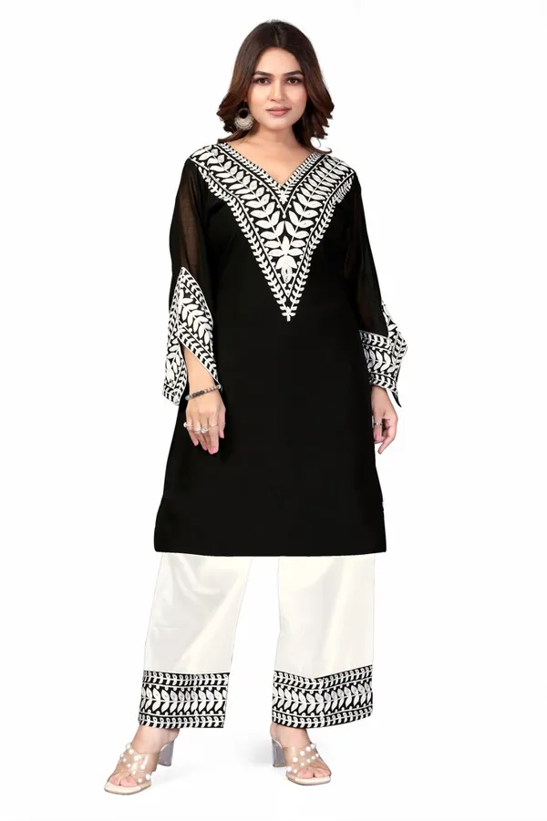 Black_Georgette_Kurta_Pant_Set_For_Women