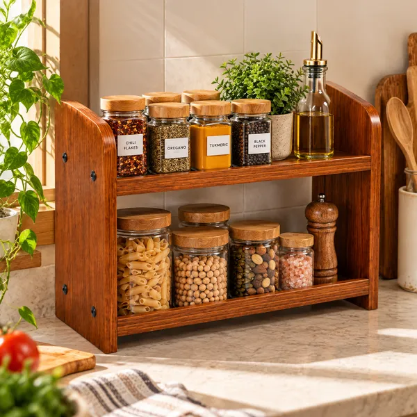 2-Tier_Wooden_Countertop_Spice_Rack_&_Storage_Organizer_Shelf_|_Multipurpose_Wood_Stand_With_Open_Shelves_For_Kitchen_Spices,_Jars,_Condiments_&_Pantry