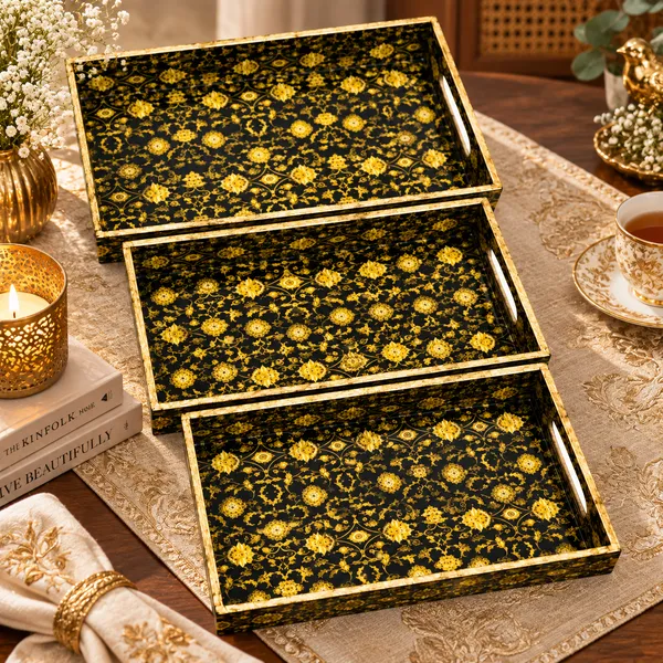 Decorative_Serving_Trays_Set_Of_3_|_Black_And_Gold_Intricate_Mughal_Floral_Pattern_Nesting_Trays_With_Side_Handles_For_Coffee_Table,_Dining,_Kitchen,_And_Home_Decor
