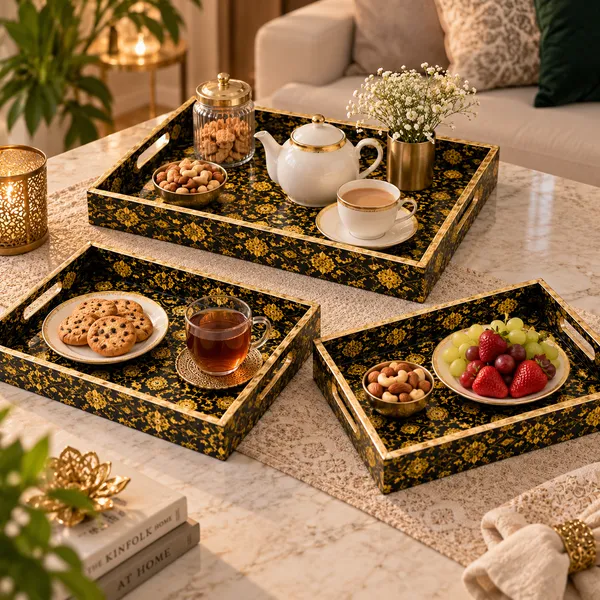 Decorative_Serving_Trays_Set_Of_3_|_Black_And_Gold_Intricate_Mughal_Floral_Pattern_Nesting_Trays_With_Side_Handles_For_Coffee_Table,_Dining,_Kitchen,_And_Home_Decor