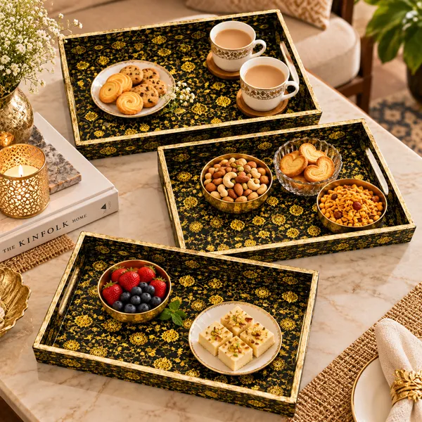 Decorative_Serving_Trays_Set_Of_3_|_Black_And_Gold_Intricate_Mughal_Floral_Pattern_Nesting_Trays_With_Side_Handles_For_Coffee_Table,_Dining,_Kitchen,_And_Home_Decor