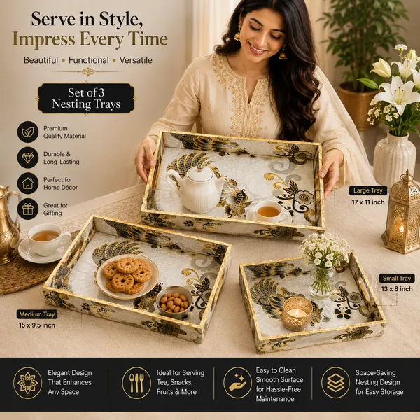 Decorative_Serving_Trays_Set_Of_3_|_Cream,_Black,_And_Metallic_Gold_Peacock_Pattern_Nesting_Trays_With_Side_Handles_For_Coffee_Table,_Dining,_Kitchen,_And_Home_Decor