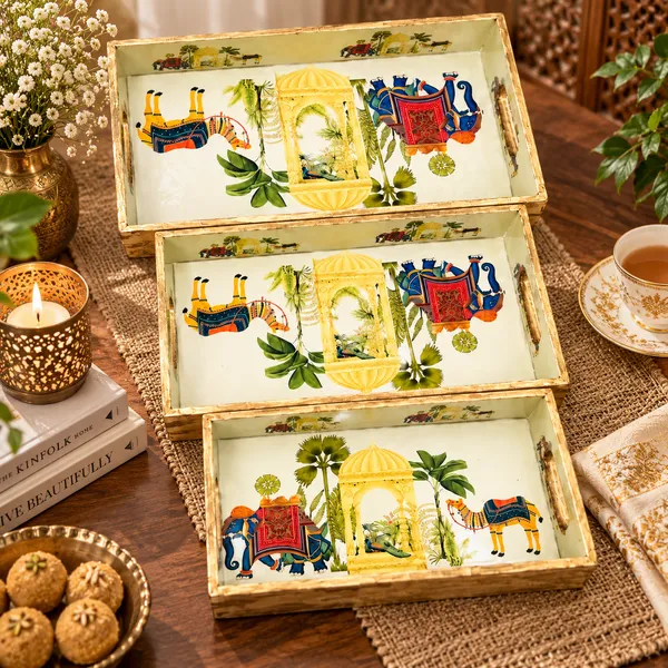 Decorative_Serving_Trays_Set_Of_3_|_Cream_And_Multi-Color_Royal_Indian_Heritage_Palace,_Elephant,_And_Camel_Pattern_Nesting_Trays_With_Side_Handles_For_Coffee_Table,_Dining,_And_Home_Decor