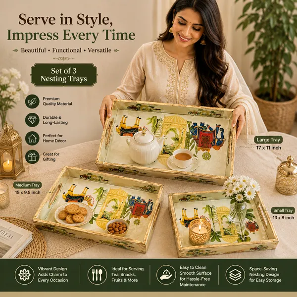 Decorative_Serving_Trays_Set_Of_3_|_Cream_And_Multi-Color_Royal_Indian_Heritage_Palace,_Elephant,_And_Camel_Pattern_Nesting_Trays_With_Side_Handles_For_Coffee_Table,_Dining,_And_Home_Decor