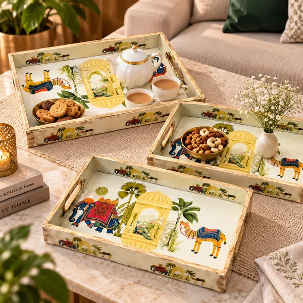 Decorative_Serving_Trays_Set_Of_3_|_Cream_And_Multi-Color_Royal_Indian_Heritage_Palace,_Elephant,_And_Camel_Pattern_Nesting_Trays_With_Side_Handles_For_Coffee_Table,_Dining,_And_Home_Decor