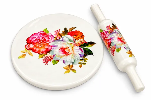 Designer_Printed_Chakla_Belan_Set_|_Premium_White_Stone/Marble_Finish_Roti_Maker_Board_&_Rolling_Pin_With_Floral_Art_(Patla_&_Belan_Set)_Pack_Of_2