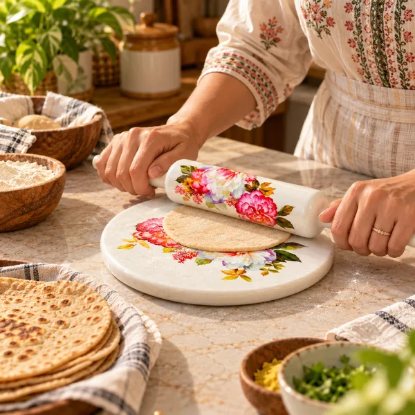 Designer_Printed_Chakla_Belan_Set_|_Premium_White_Stone/Marble_Finish_Roti_Maker_Board_&_Rolling_Pin_With_Floral_Art_(Patla_&_Belan_Set)_Pack_Of_2