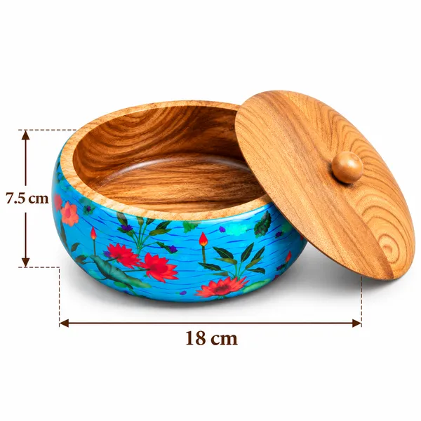 Features_A_Vibrant,_Hand-Painted_Aquatic_Floral_And_Lotus_Motif_Against_A_Rich_Blue_Background,_Adding_An_Artistic_And_Elegant_Touch_To_Your_Dining_Table.