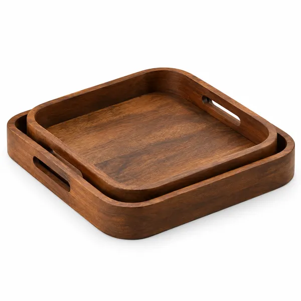 Handcrafted_Square_Wooden_Serving_Tray_Set_Of_2_|_Nested_Wood_Platters_With_Cutout_Handles_For_Coffee_Table,_Dining,_Kitchen_&_Serving_Snacks