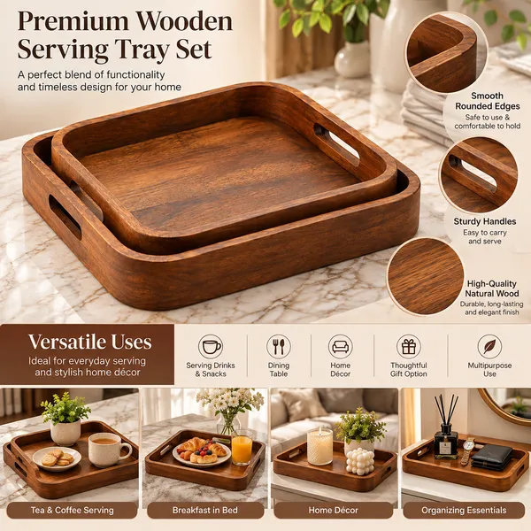 Handcrafted_Square_Wooden_Serving_Tray_Set_Of_2_|_Nested_Wood_Platters_With_Cutout_Handles_For_Coffee_Table,_Dining,_Kitchen_&_Serving_Snacks