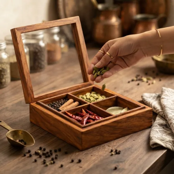 Handcrafted_Wooden_Spice_Box_With_Glass_Lid_|_4-Partition_Masala_Dani_&_Storage_Organizer_Container_For_Kitchen_Spices,_Herbs_&_Dry_Fruits